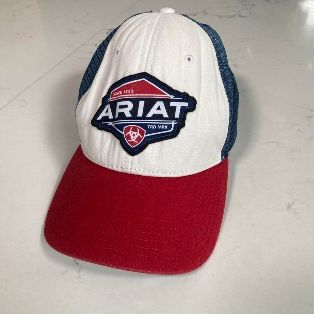 Ariat Trucker Hat Red White Blue Snapback Mesh Baseball Cap Western Rodeo‎